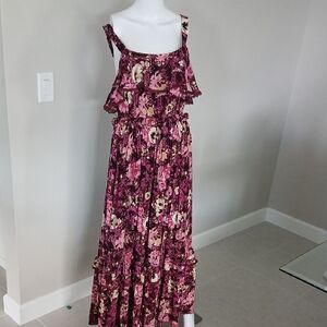 Elegant Floral Maxi Dress in Pink and Purple